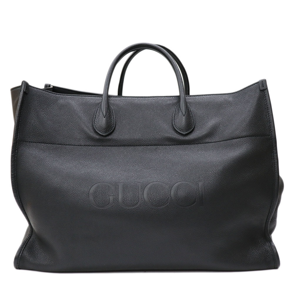 Gucci leather logo tote bag embossed Black